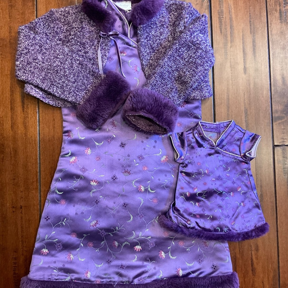 American Girl Purple Kimono Dress and matching Bitty Baby dress